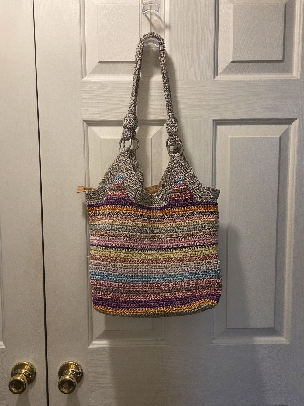 The Sak Multicolor Striped Crochet Tote with Neutral Trim